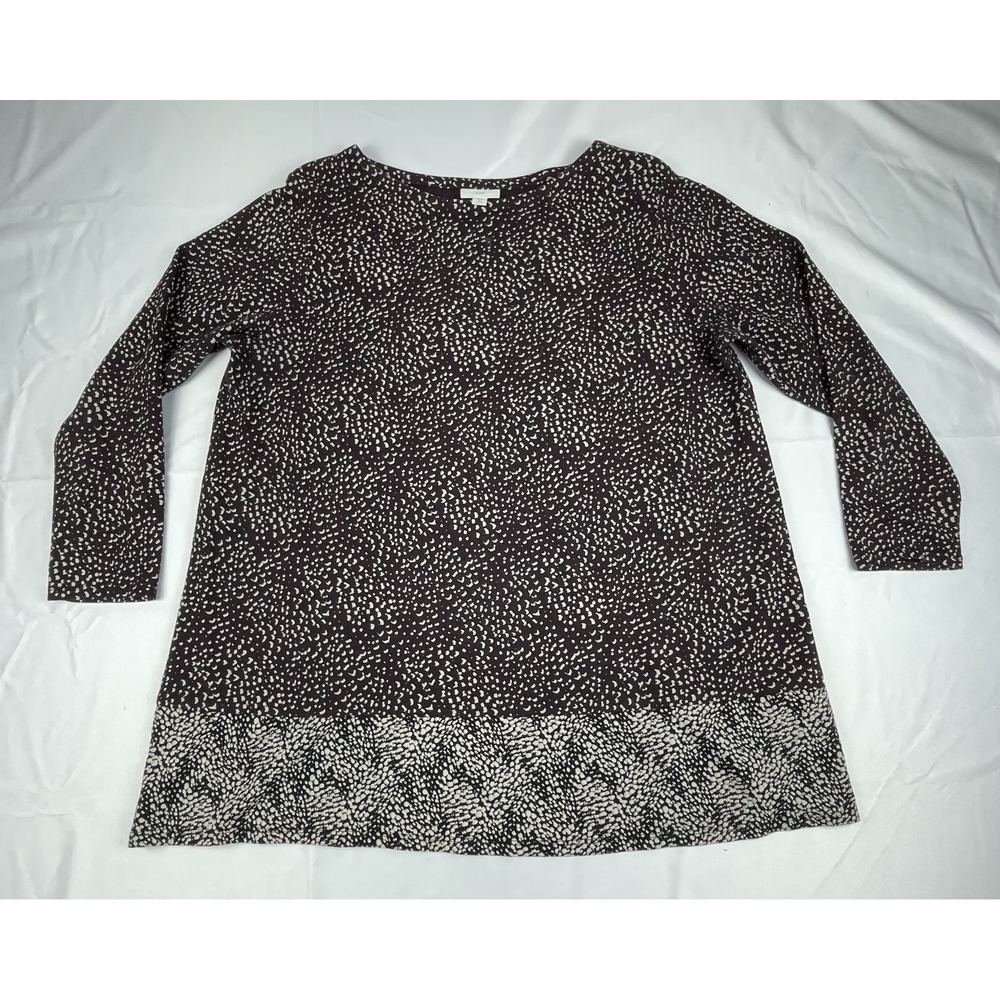 J JILL WOMENS XL PETITE BROWN PRINT TUNIC TOP LONG SLEEVE PIMA COTTON MODAL